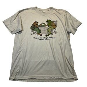 Frog and Toad T-Shirt Mens XL Tan Graphic Bookish Cottagecore Whimsical Tee